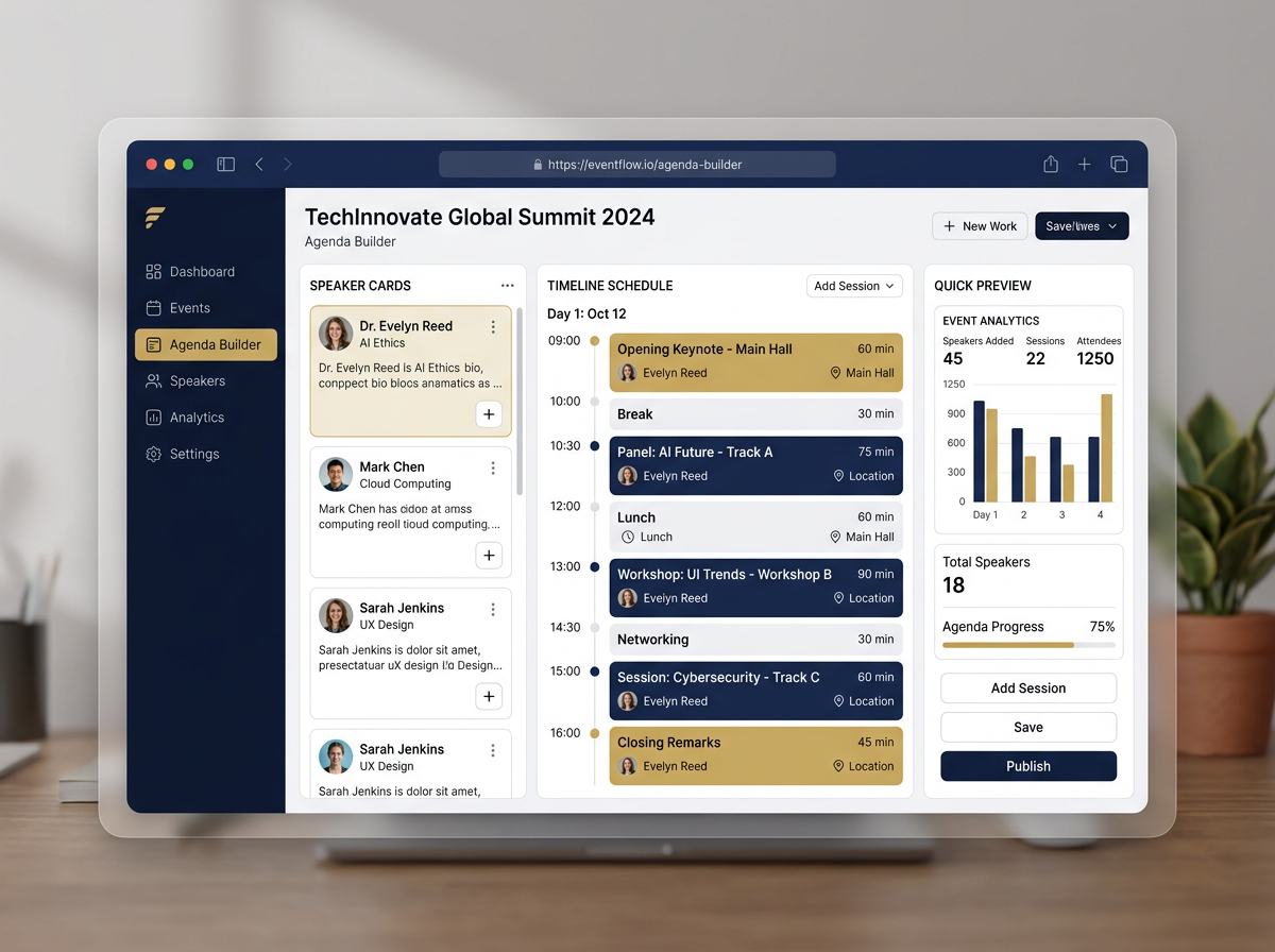 Eventora dynamic agenda builder dashboard